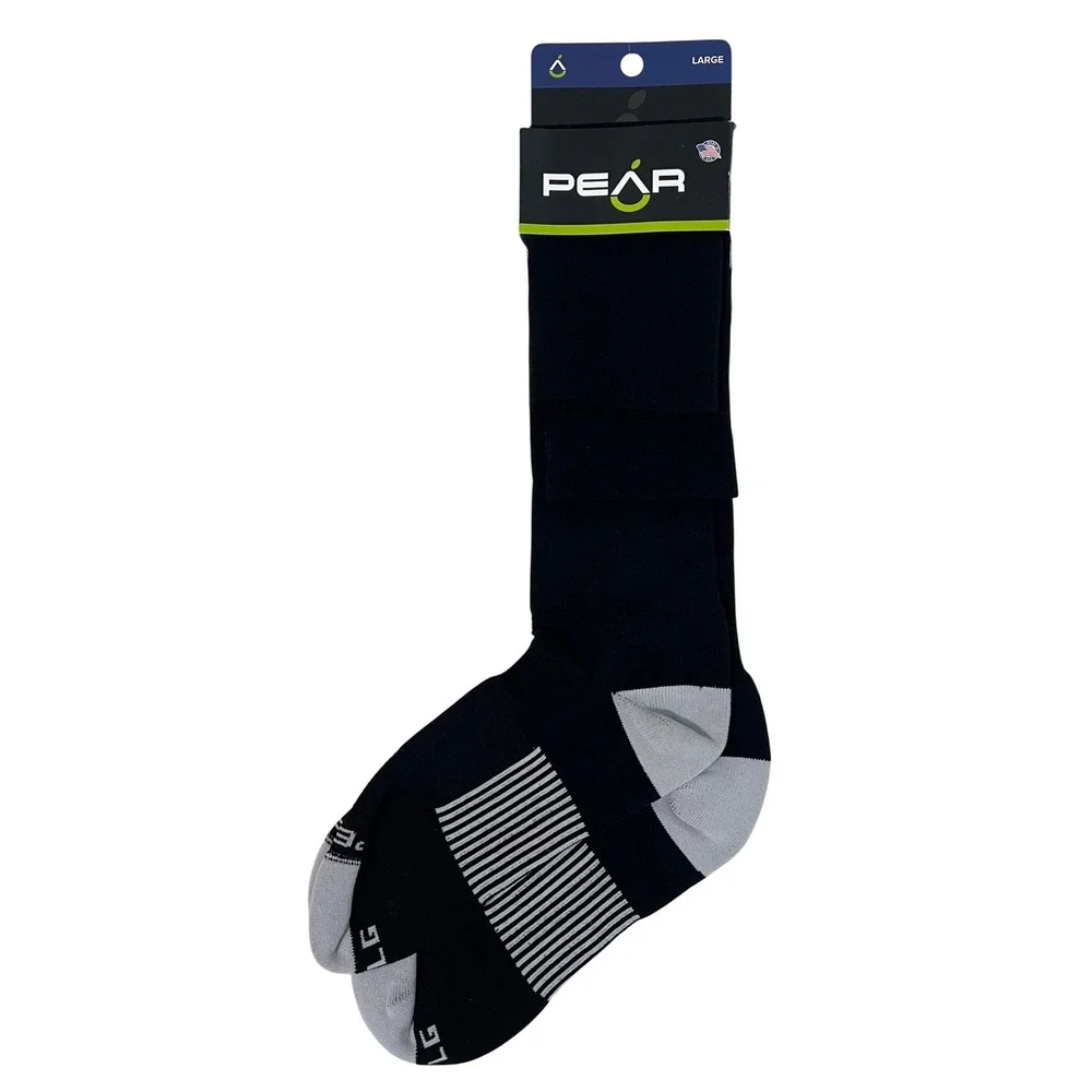 Pear Performance Socks Mens Large Black‎ Blue White Striped Over Calf Soccer NEW